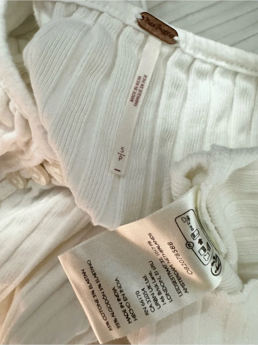 Free People Tilly ribbed button through vest in ivory size small